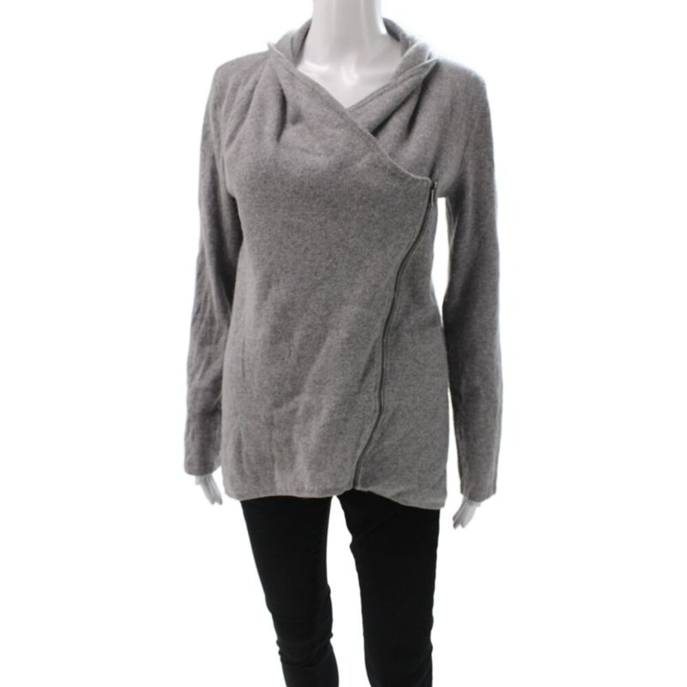 C by Bloomingdales Womens Gray Cowl Neck Cashmere Cardigan Long Sleeve Size M